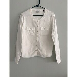 CAbi White Fencing Cardigan Sweater Ribbed Front Style 5145 Womens Large
